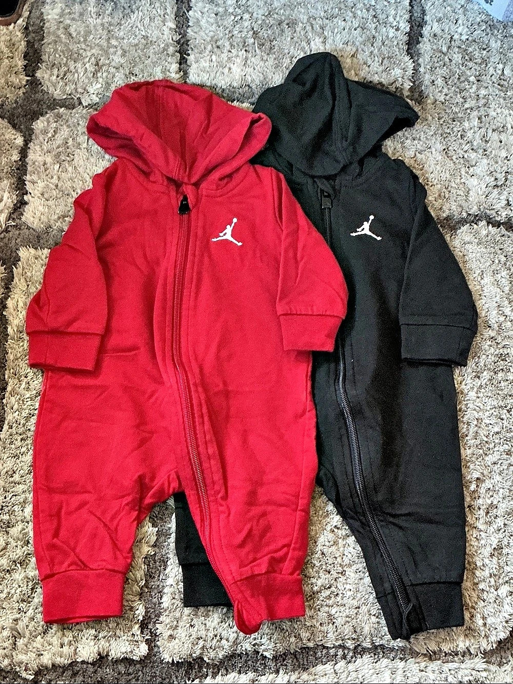 Jordan Jumpman Zip Coverall Set Hooded Footie 2-Pack in Red & Black Baby 3M Like